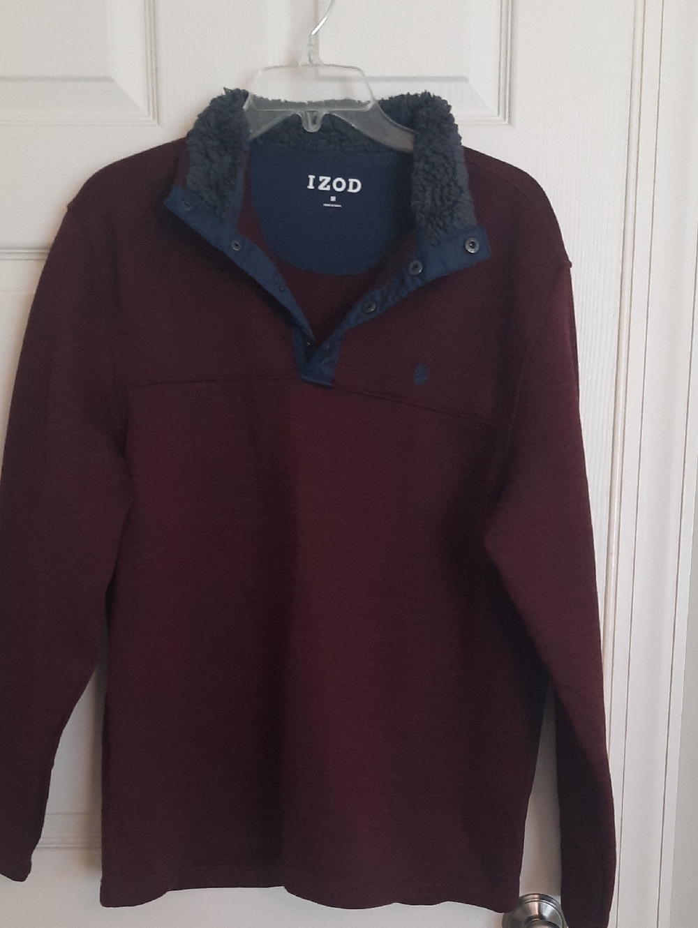 Izod Men's Maroon Zip-Neck Sweater with Navy Sherpa Trim